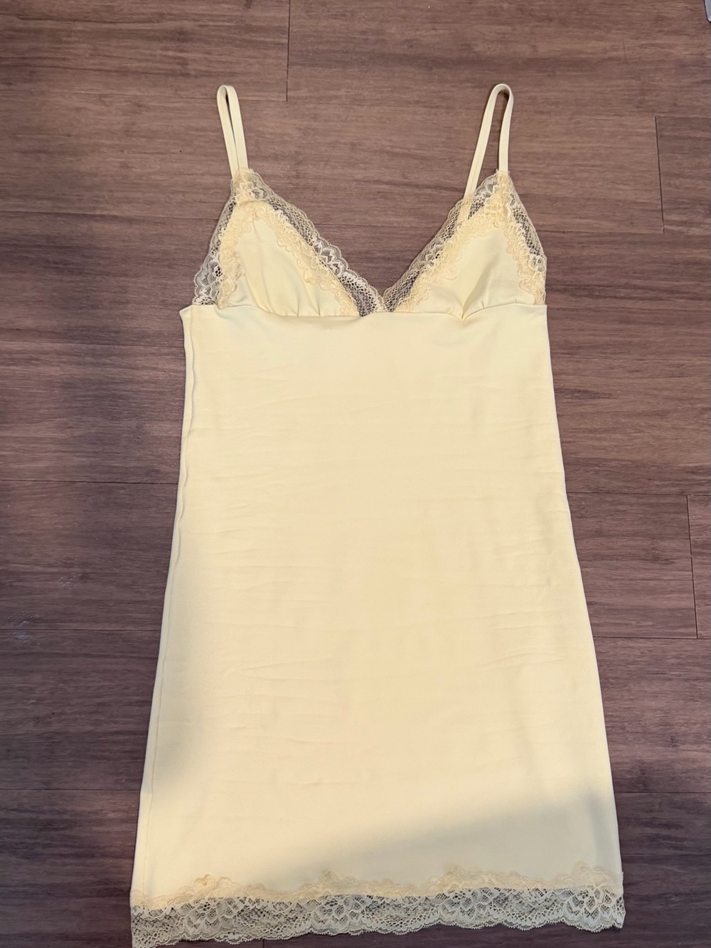Zara Pale Yellow Lace-Trim Slip Dress